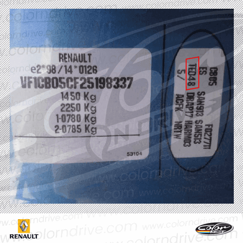 RENAULT paint code label example 1
